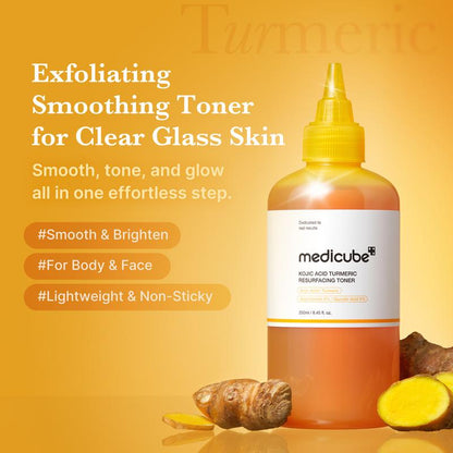 [medicube] Smooth & Clear Body Care Set | Hypochlorous Acid Body Peel Shot, Kojic Acid Turmeric Body Wash, Toner Pad, Toner, Mist | Exfoliating for Dead Skin Cells & Excess Sebum & Clearing for After Spots, Texture & Uneven Skin Tone | K-Beauty